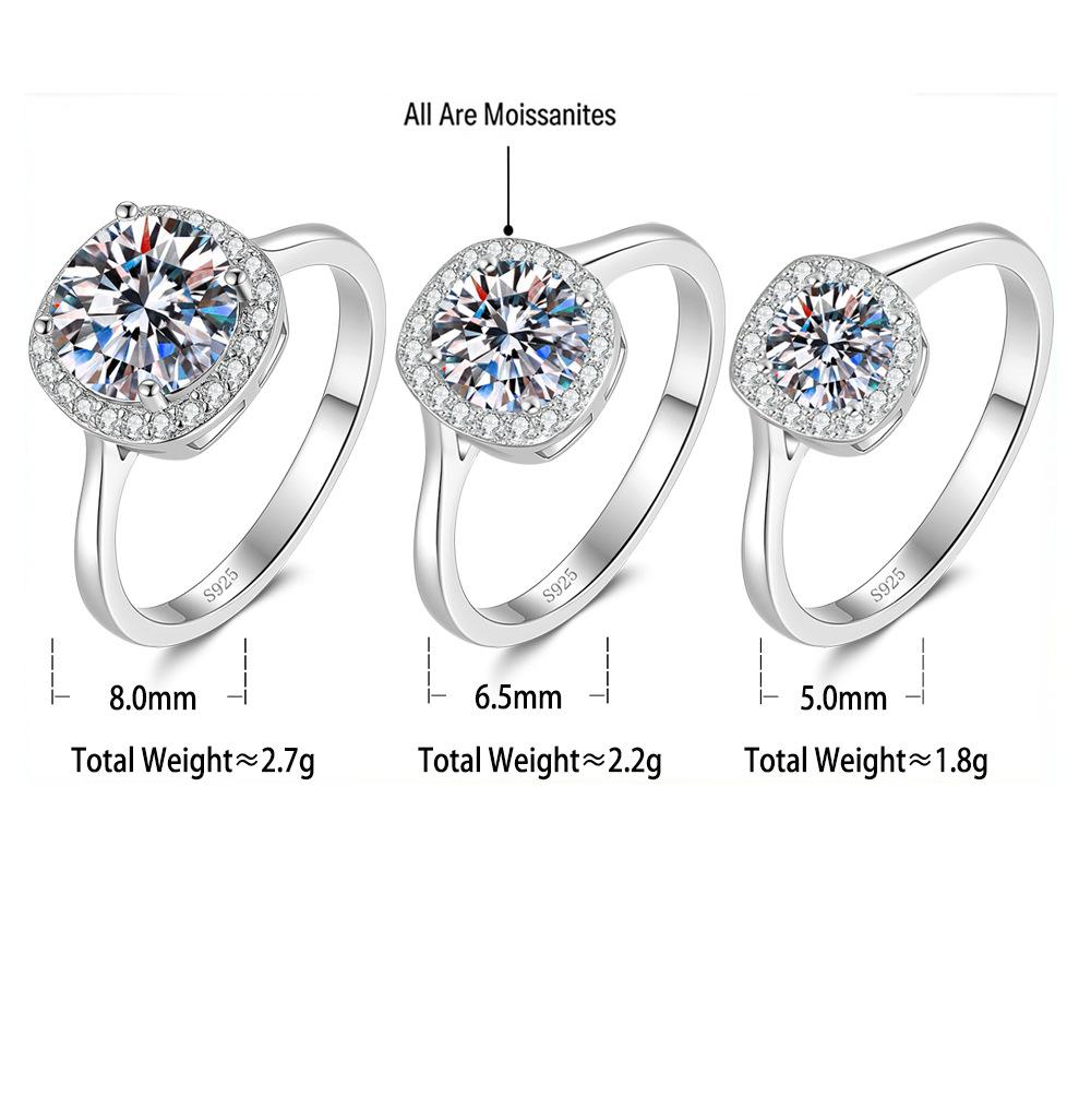 S925 Silver Square-Cut Moissanite Ring