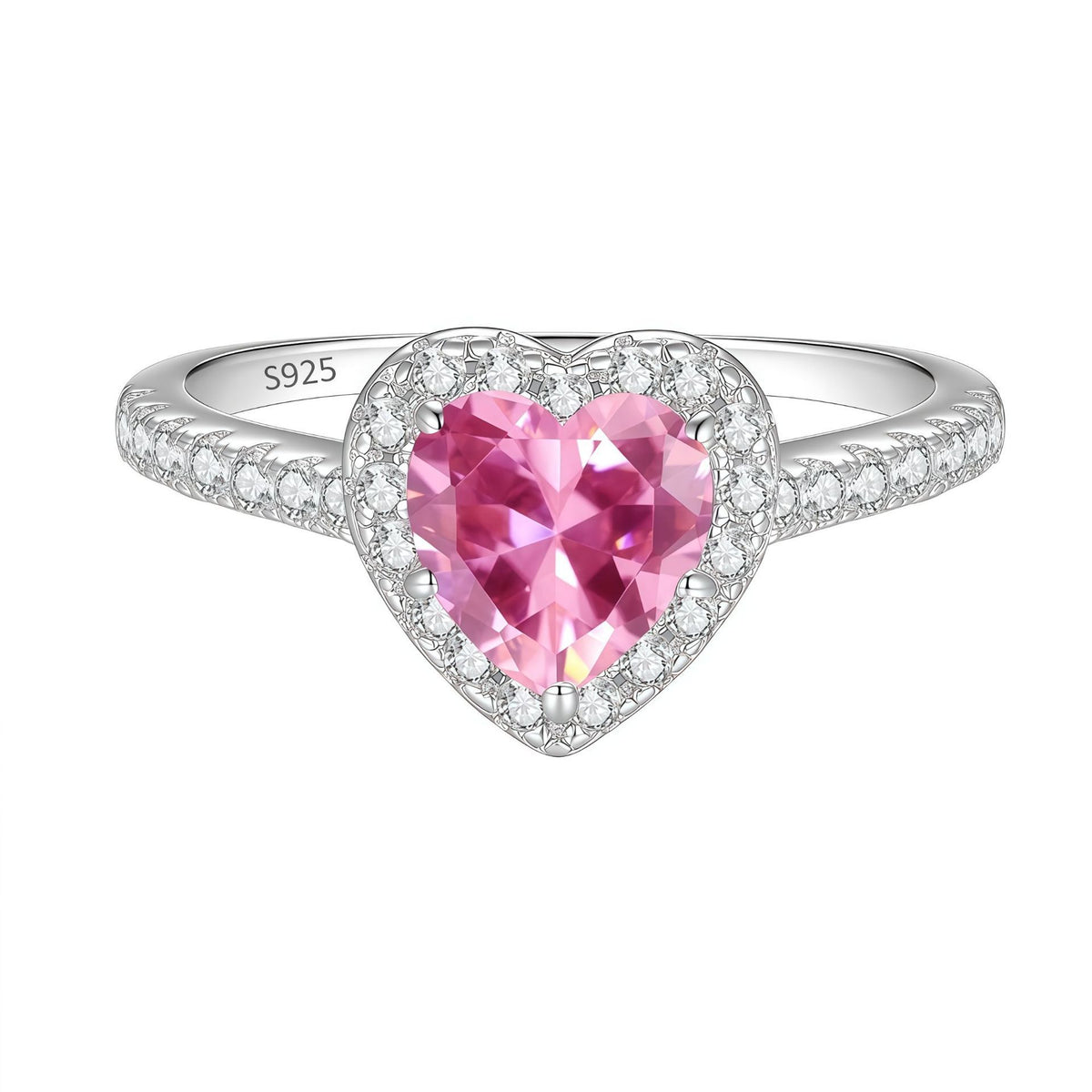 S925 Silver Heart-Shaped Ring with Colored Moissanite