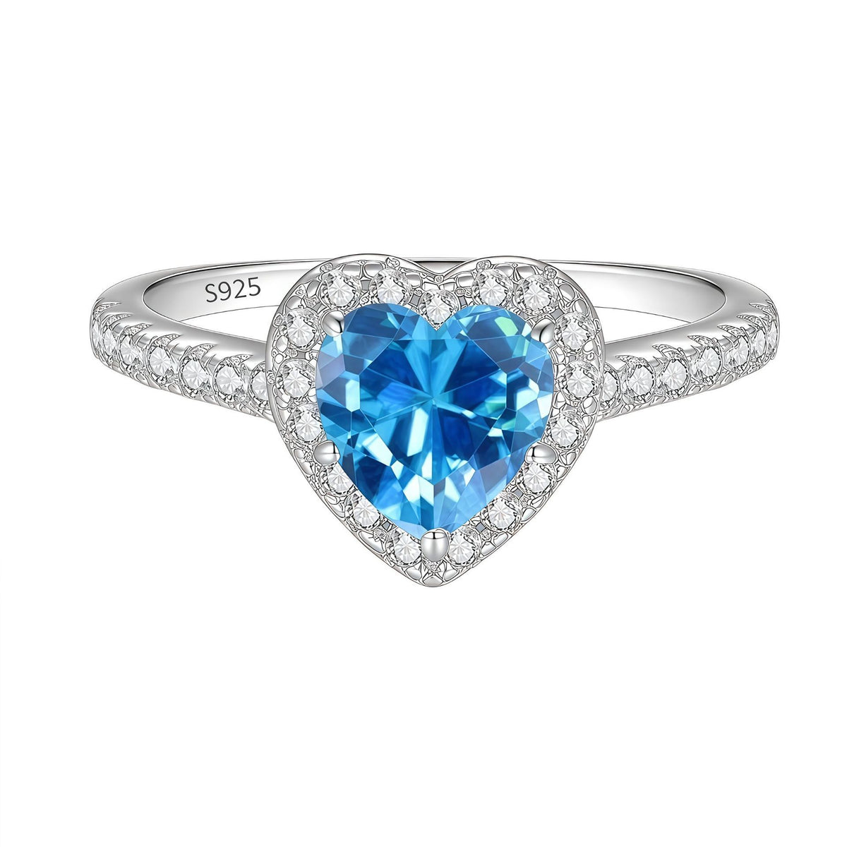 S925 Silver Heart-Shaped Ring with Colored Moissanite