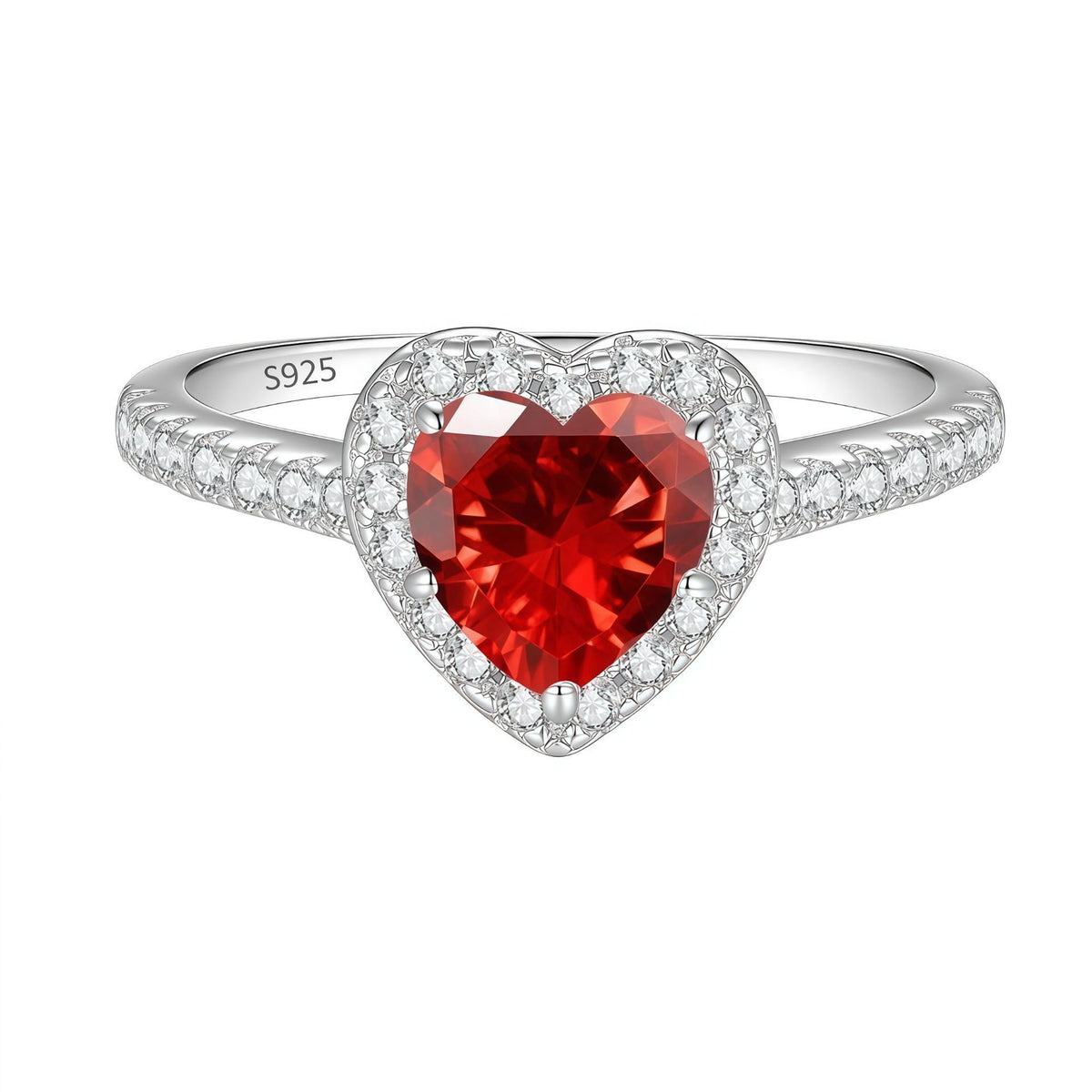 S925 Silver Heart-Shaped Ring with Colored Moissanite