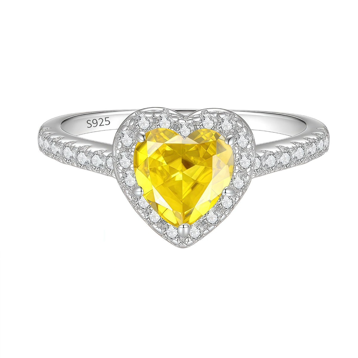 S925 Silver Heart-Shaped Ring with Colored Moissanite