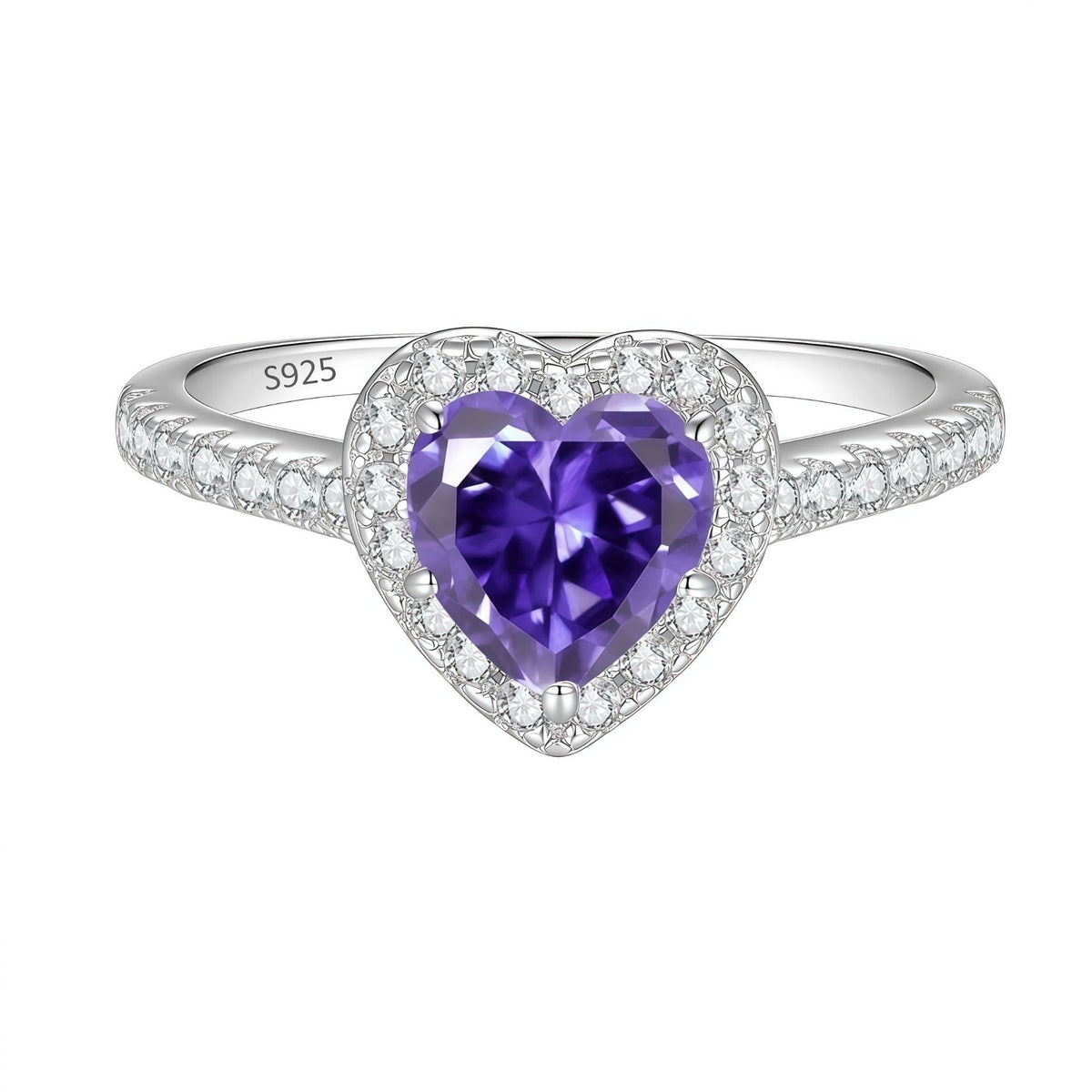 S925 Silver Heart-Shaped Ring with Colored Moissanite