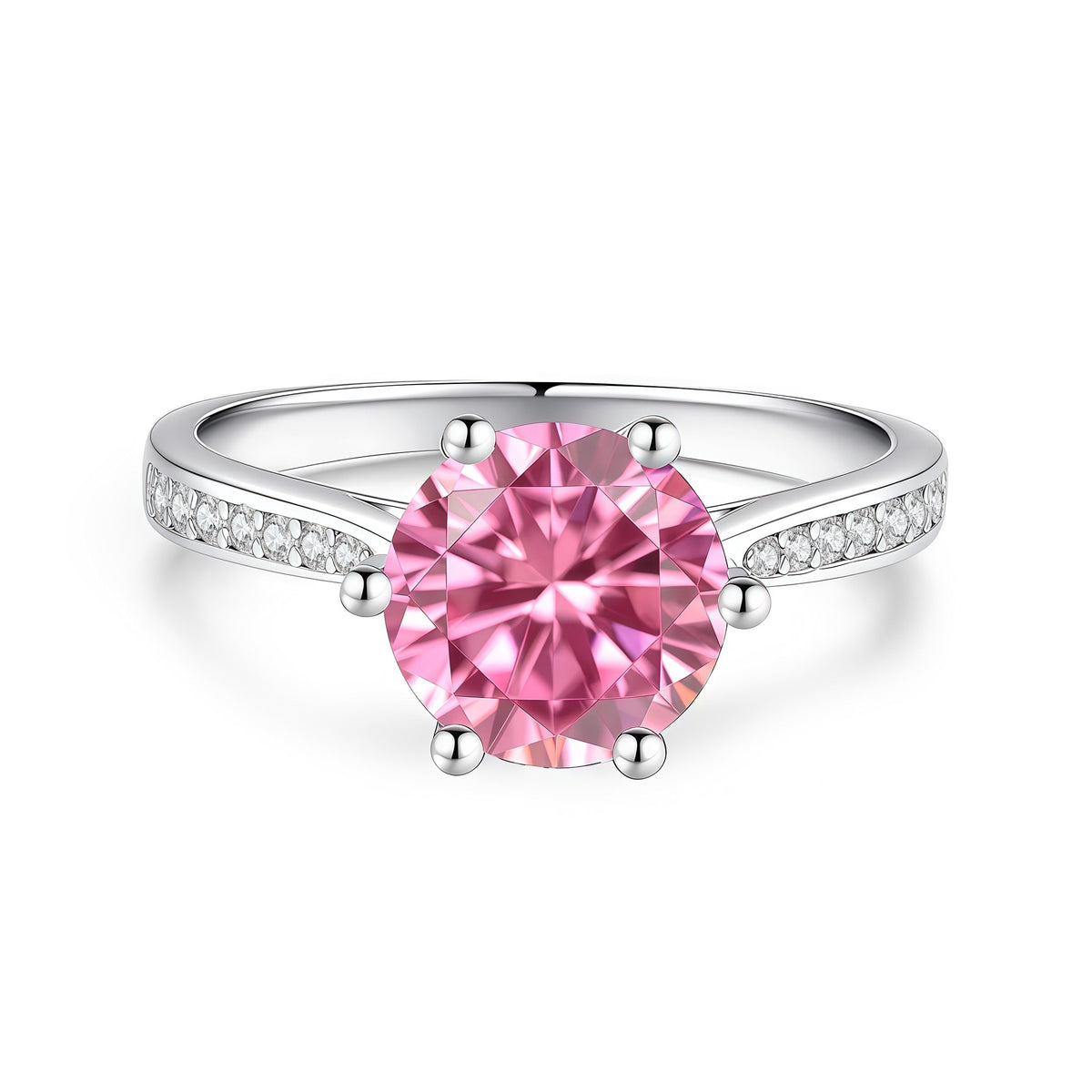 S925 Silver Six-Prong Ring with Colored Moissanite