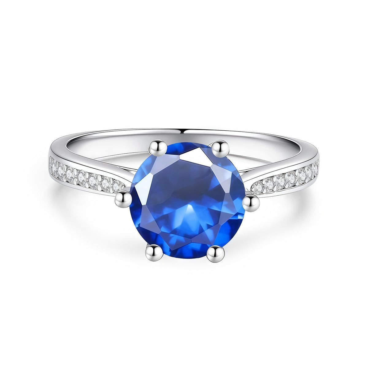 S925 Silver Six-Prong Ring with Colored Moissanite