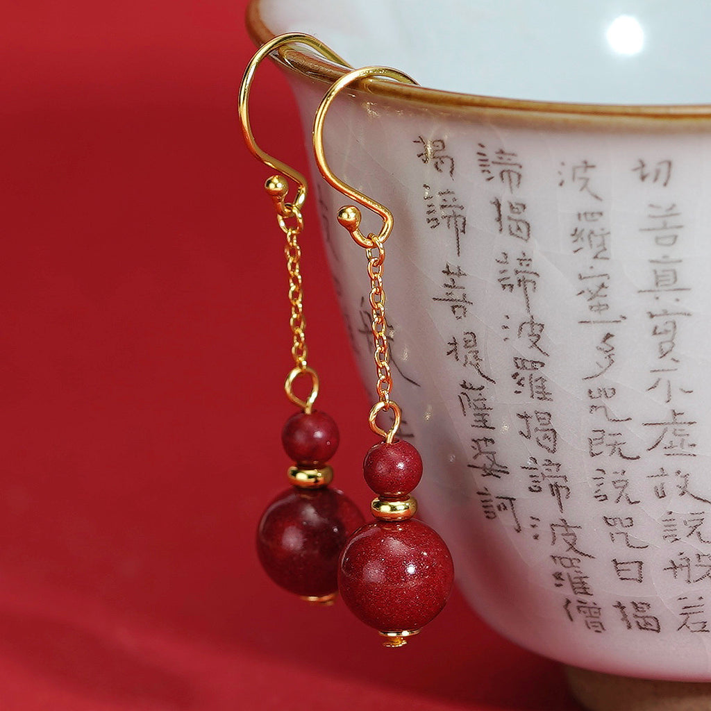 925 sterling silver cinnabar earrings - golden