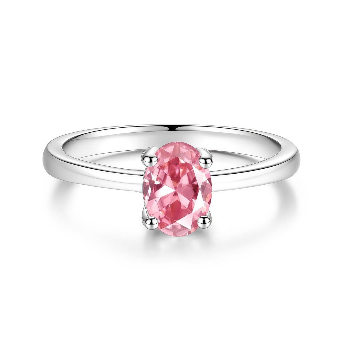 S925 Silver Oval-Shaped Ring with Colored Moissanite