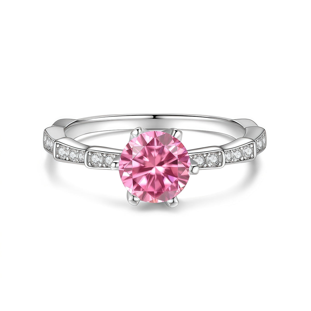 S925 Sterling Silver Snake Ring with Six-Prong Set Colored Moissanite
