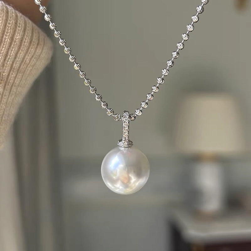 925 sterling silver pearl pendant necklace - silvery