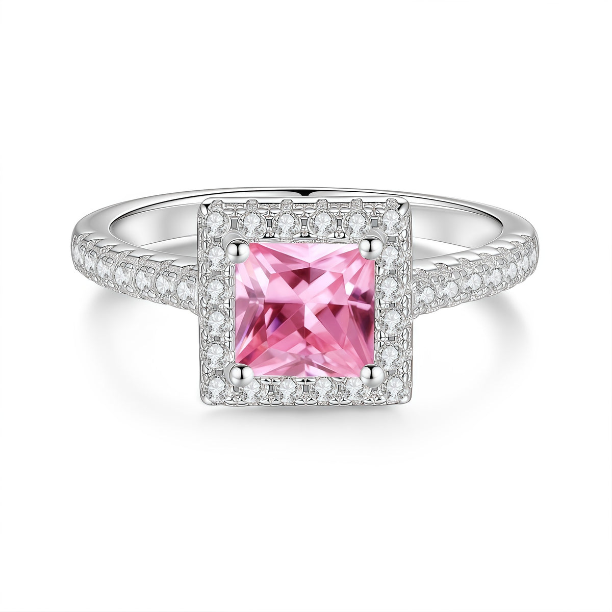 S925 Sterling Silver Square-Cut Colored Moissanite Ring
