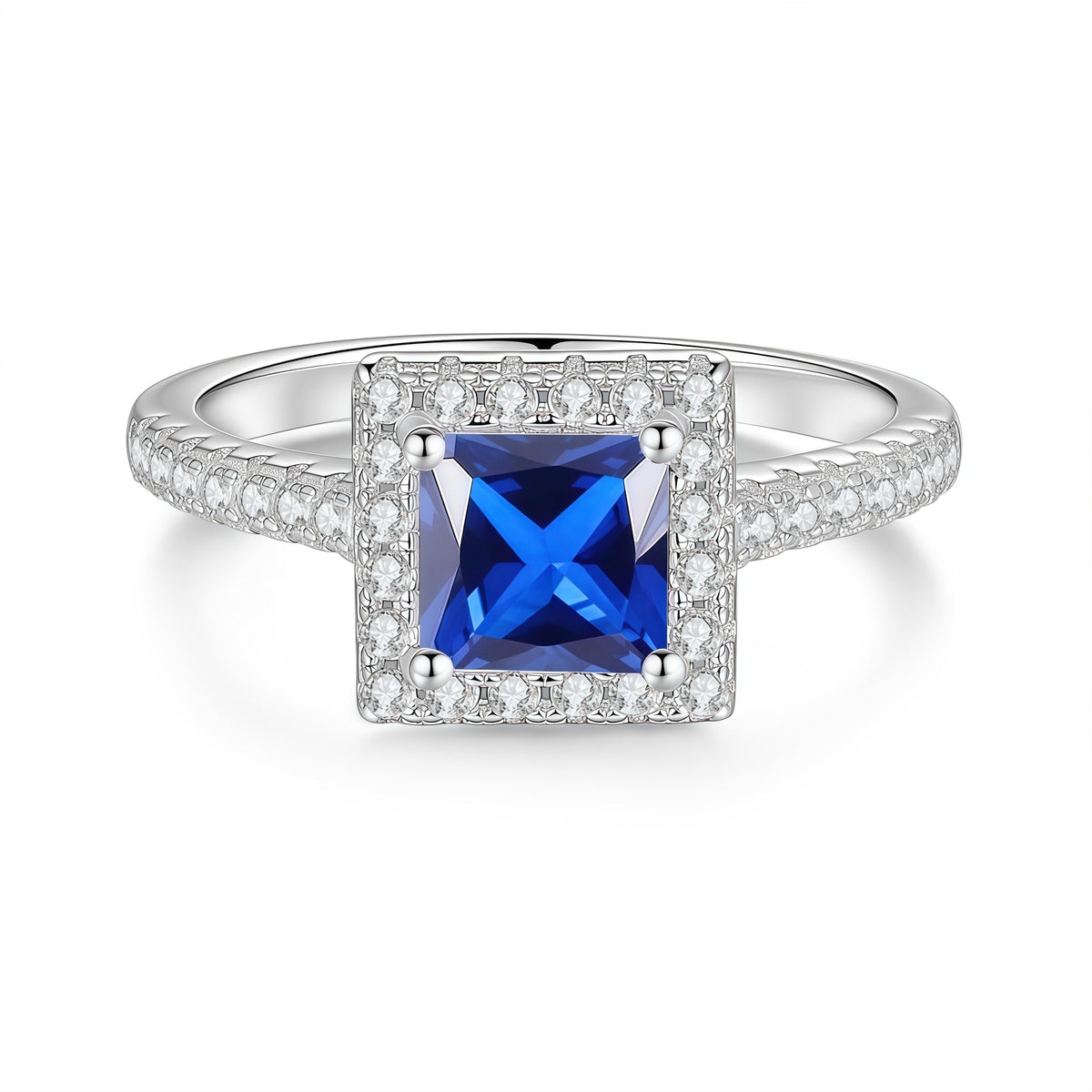 S925 Sterling Silver Square-Cut Colored Moissanite Ring