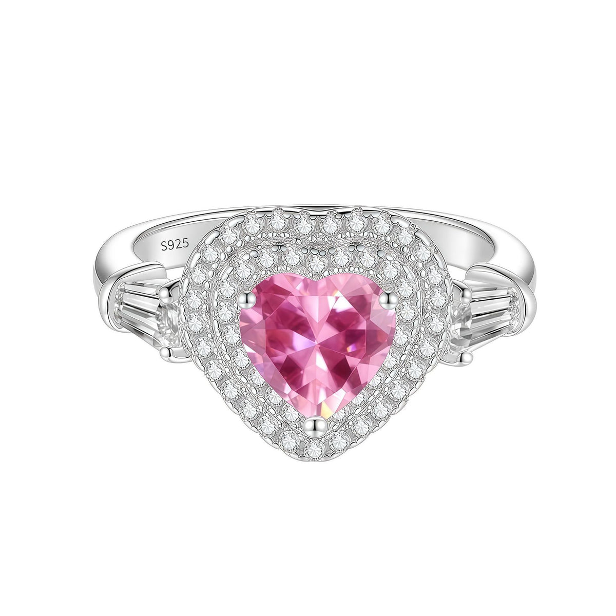 S925 Silver Heart-Shaped Ring with Colored Moissanite