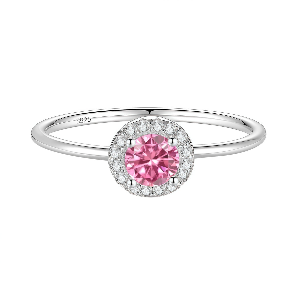 S925 Silver Round Ring with Colored Moissanite