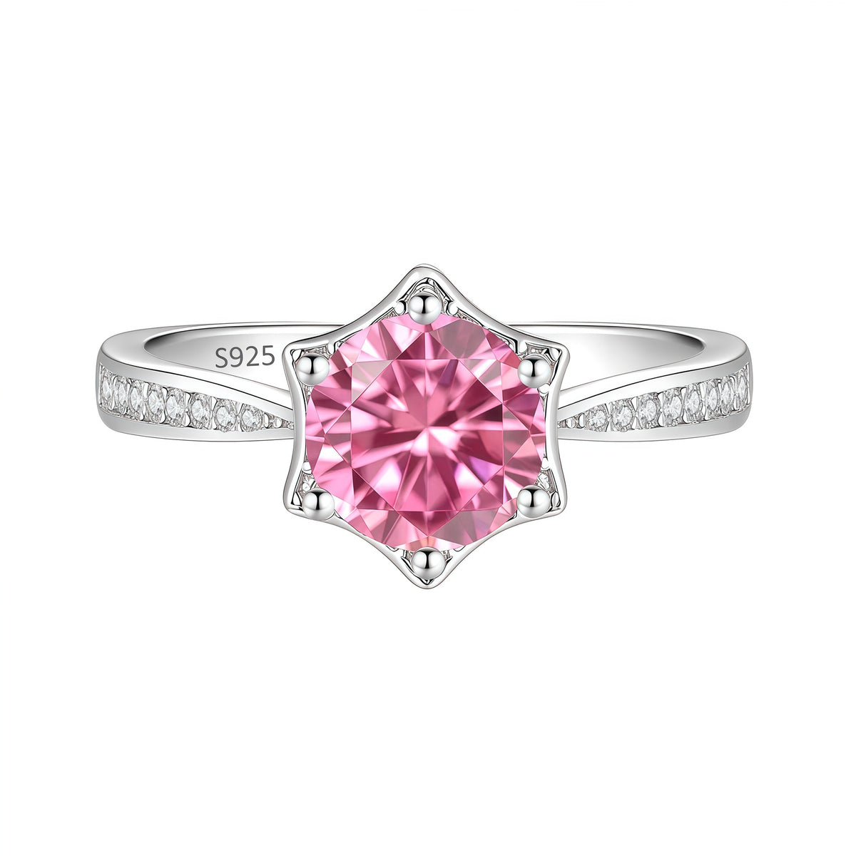 S925 Silver Hexagram Ring with Colorful Moissanite