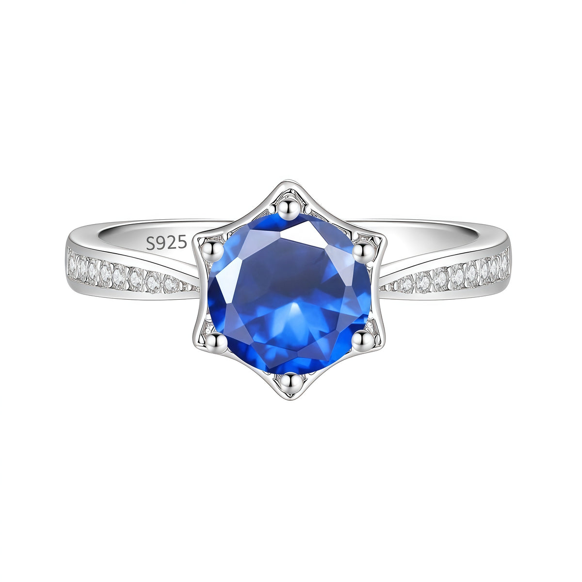 S925 Silver Hexagram Ring with Colorful Moissanite