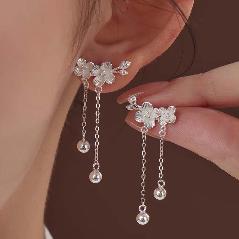 925 sterling silver flower earrings - silvery