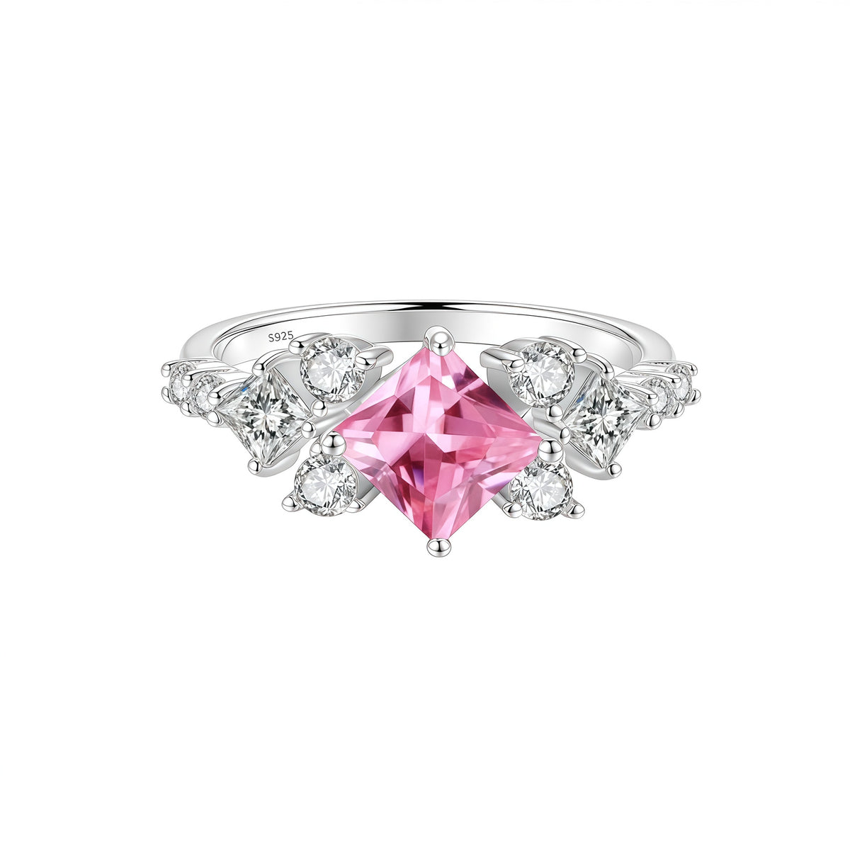 S925 Silver Ring with Colorful Square Moissanite