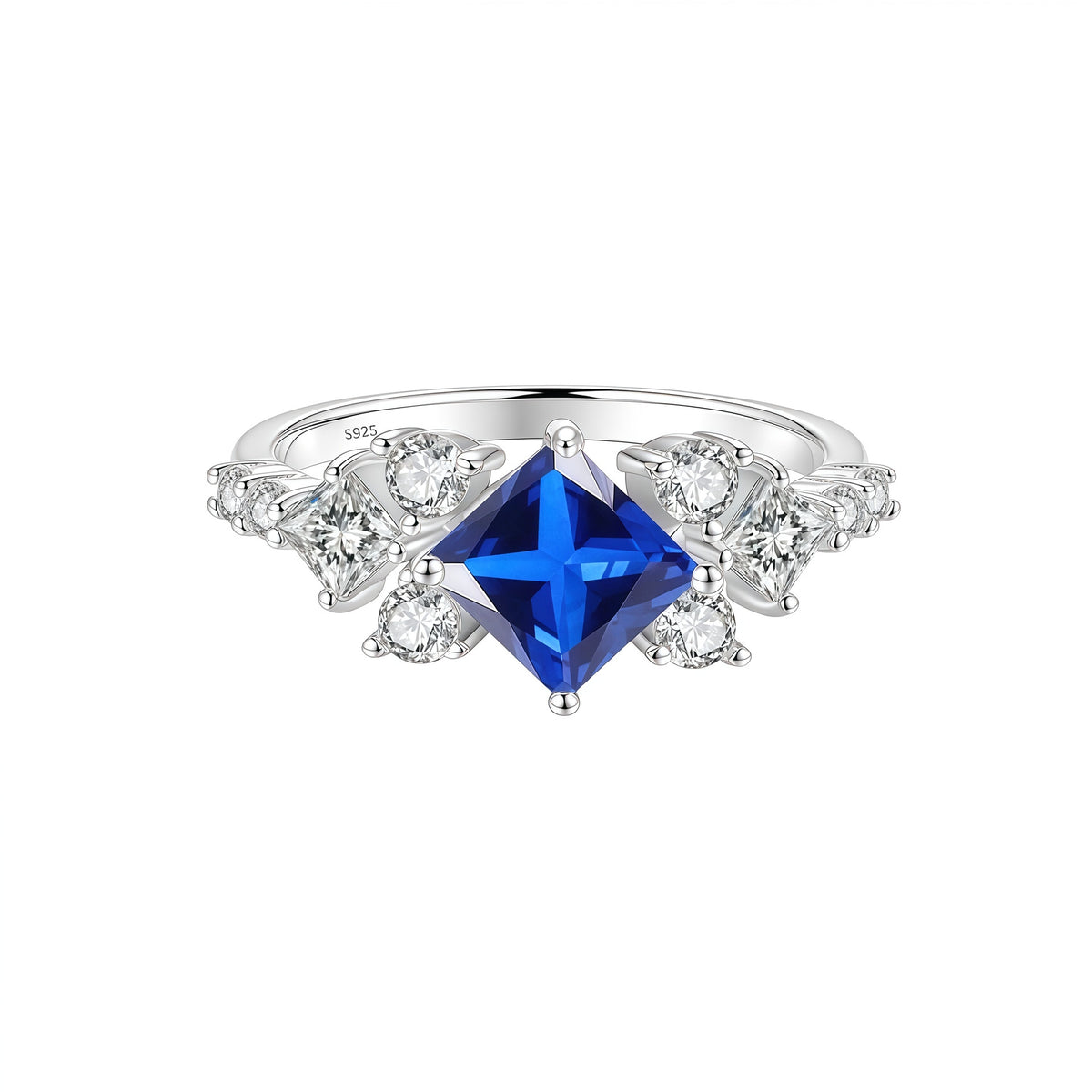 S925 Silver Ring with Colorful Square Moissanite