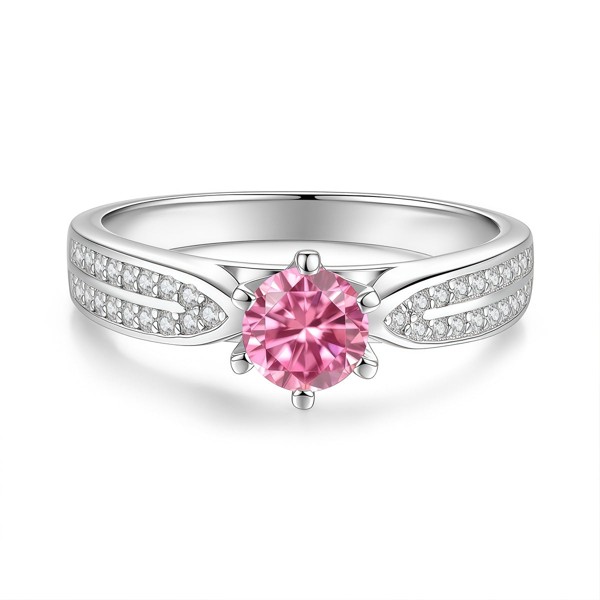 S925 Sterling Silver "Starlight Queen" Ring with Colorful Moissanite