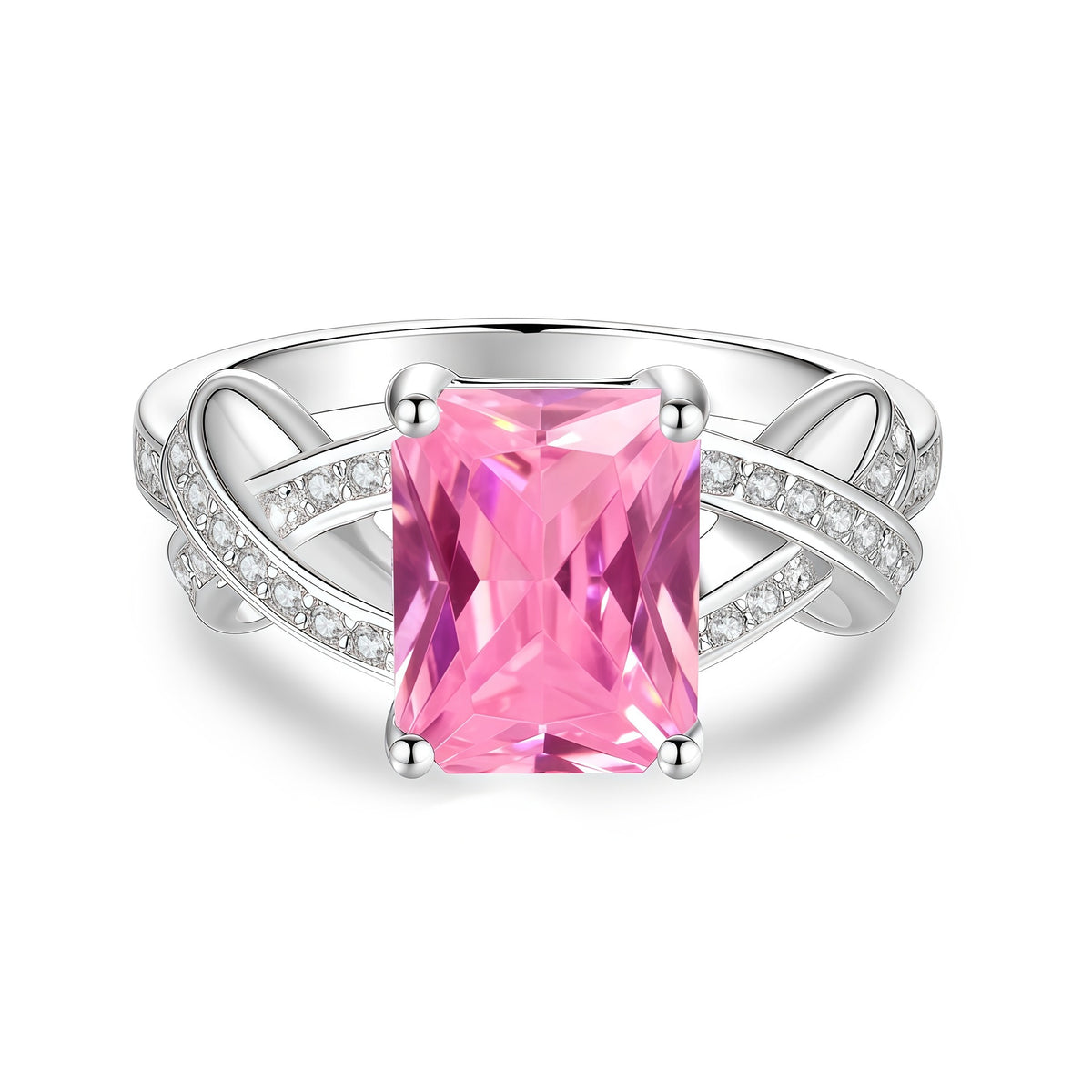 S925 Sterling Silver Rectangular Colored Moissanite Ring