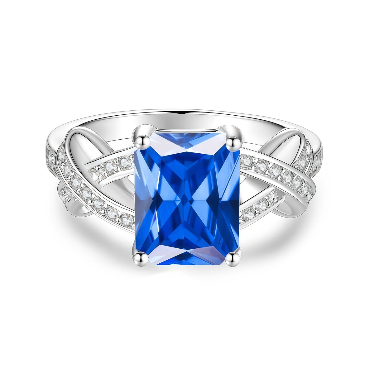 S925 Sterling Silver Rectangular Colored Moissanite Ring