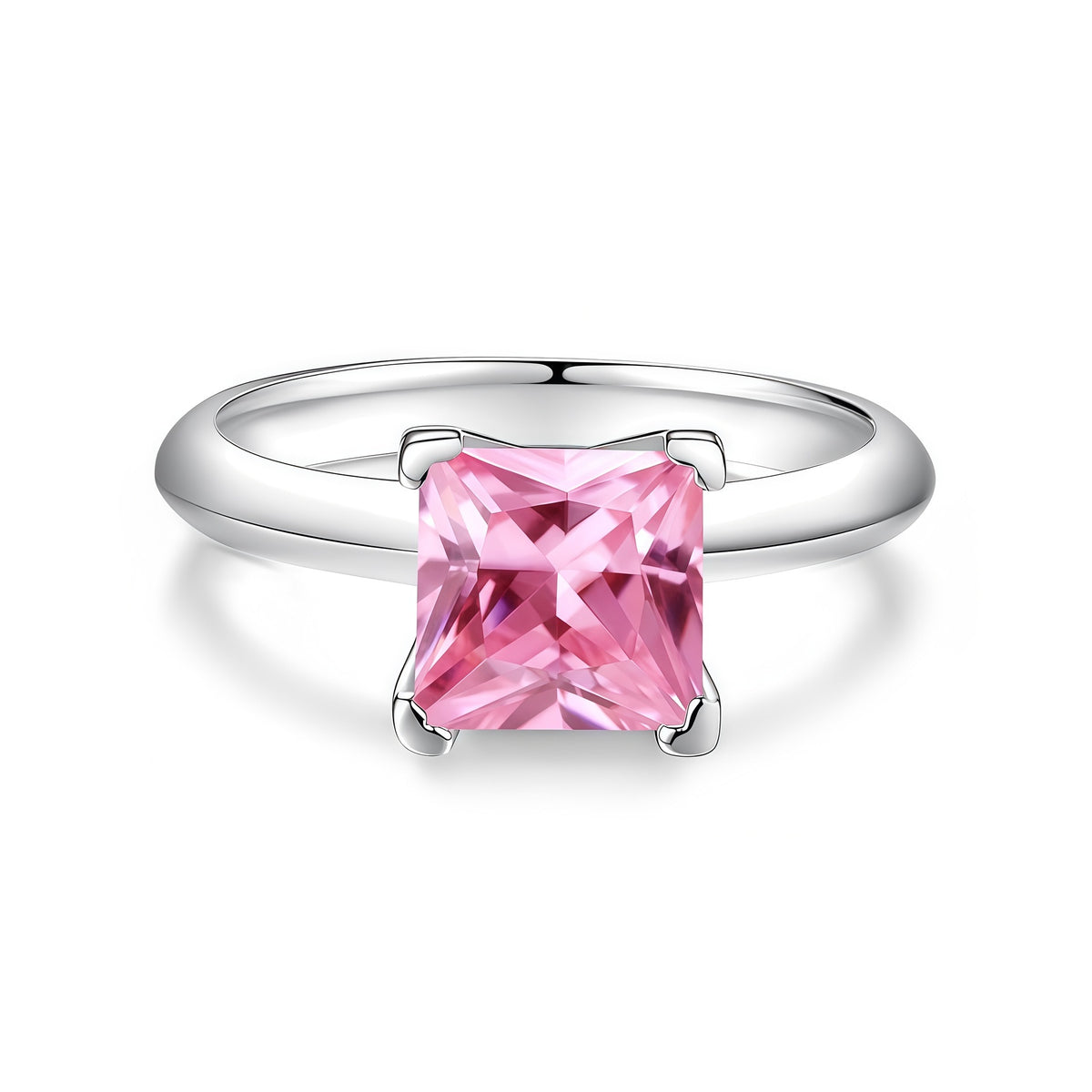 S925 Sterling Silver Square-Cut Colored Moissanite Ring
