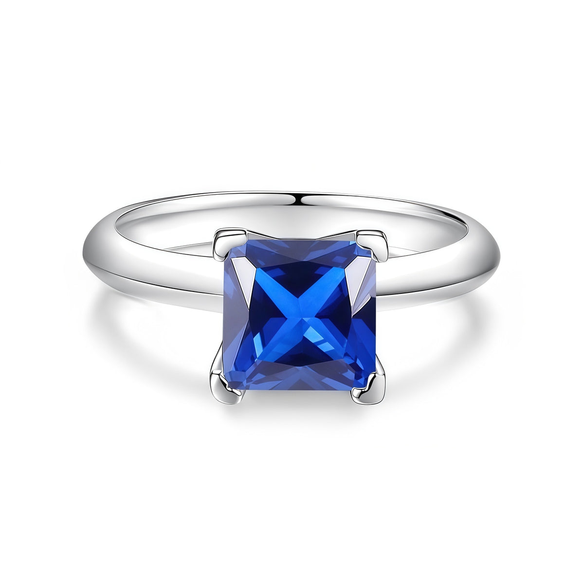 S925 Sterling Silver Square-Cut Colored Moissanite Ring