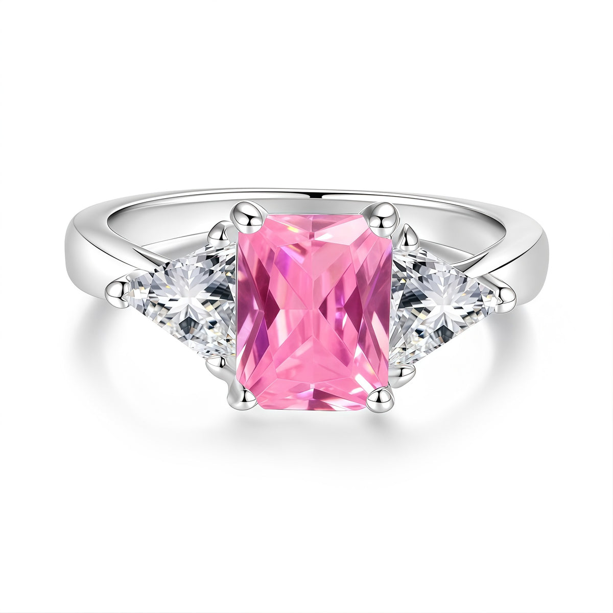 S925 Silver Rectangular Ring with Colored Moissanite
