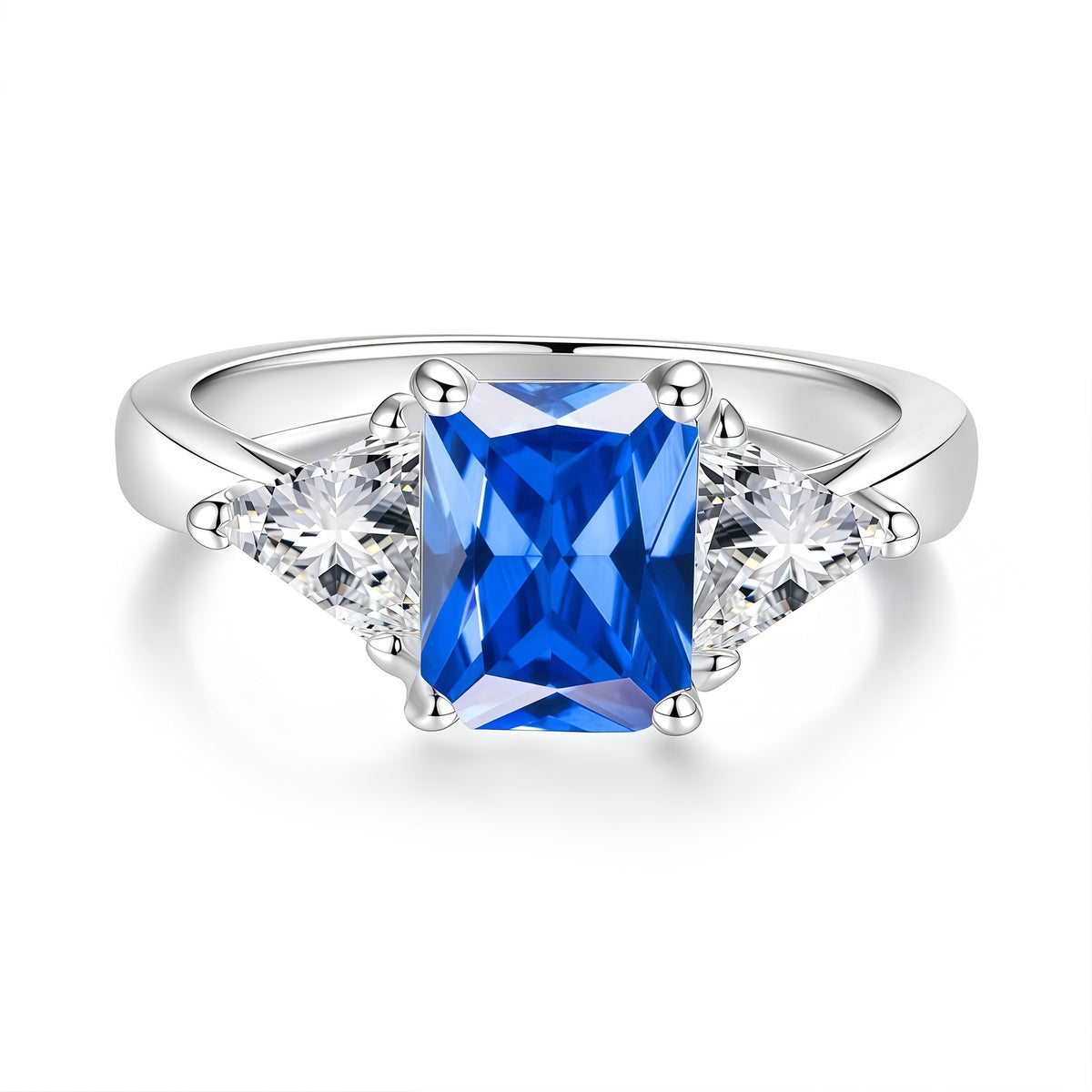 S925 Silver Rectangular Ring with Colored Moissanite