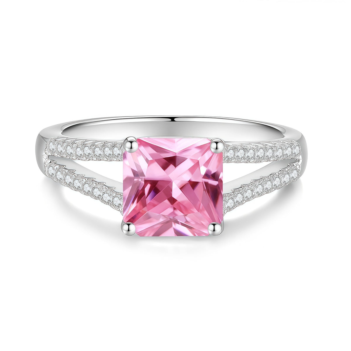S925 Sterling Silver Square Ring with Colored Moissanite
