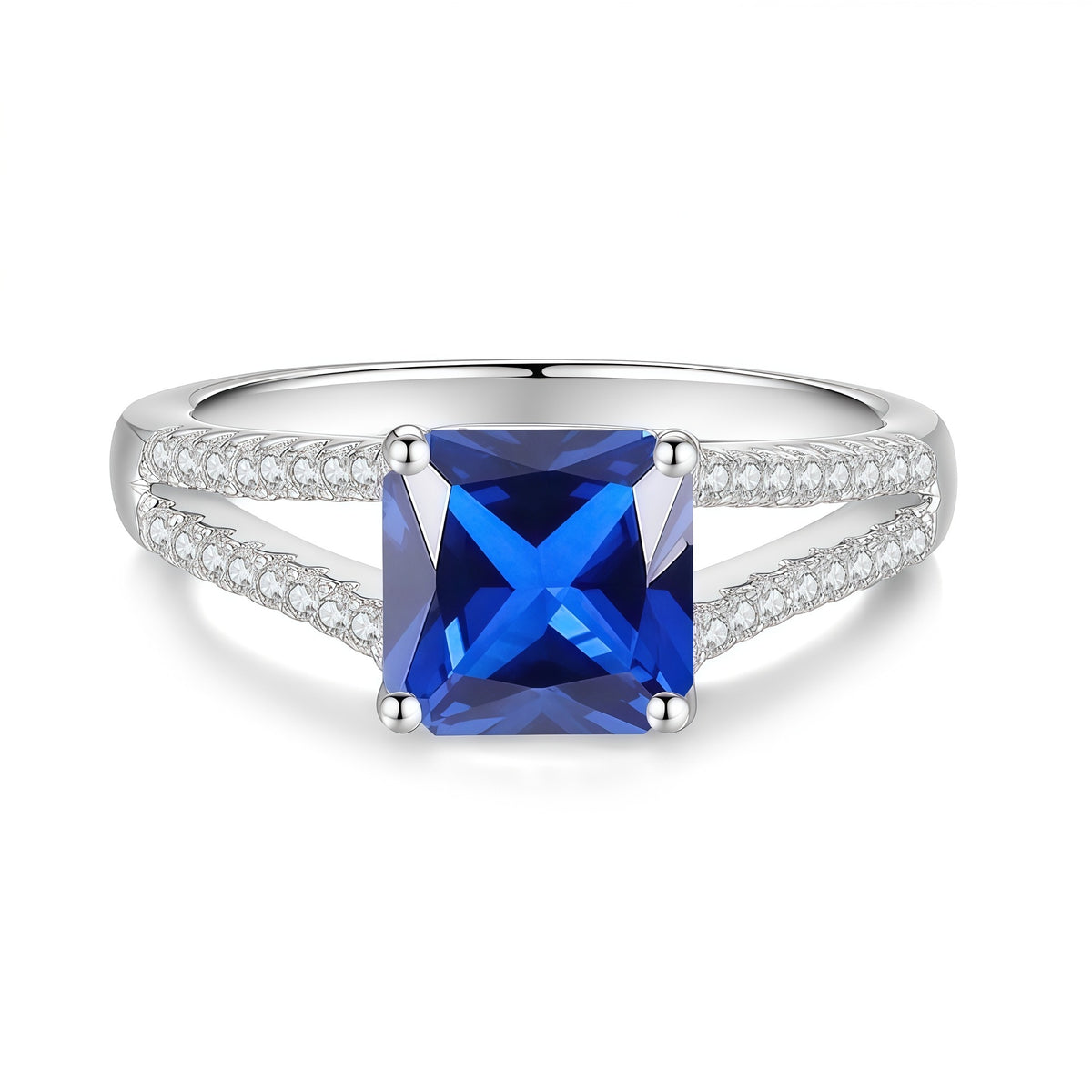 S925 Sterling Silver Square Ring with Colored Moissanite