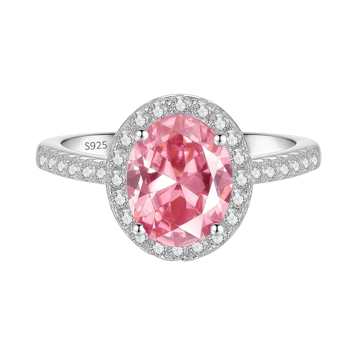 S925 Silver Oval-Shaped Ring with Colored Moissanite