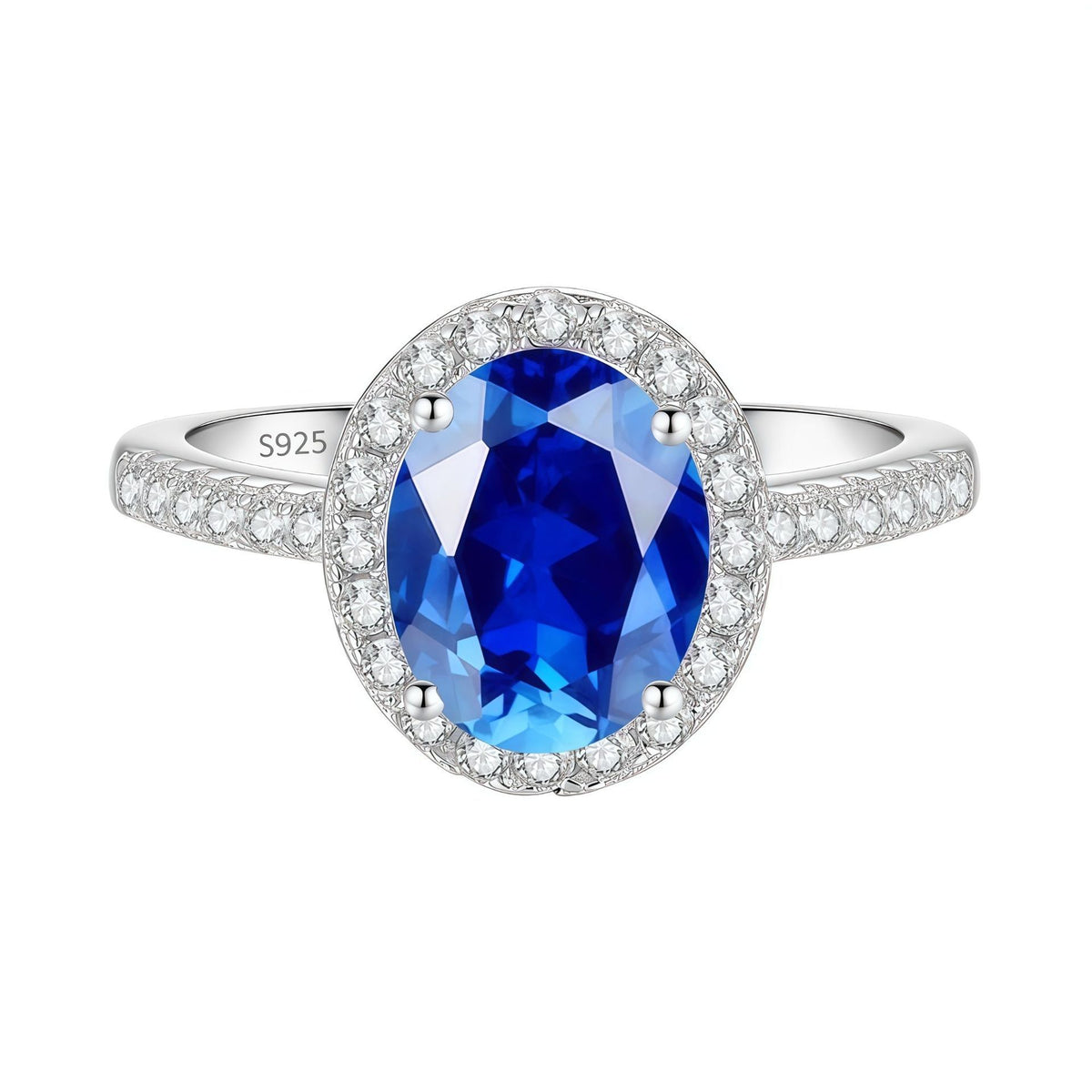 S925 Silver Oval-Shaped Ring with Colored Moissanite