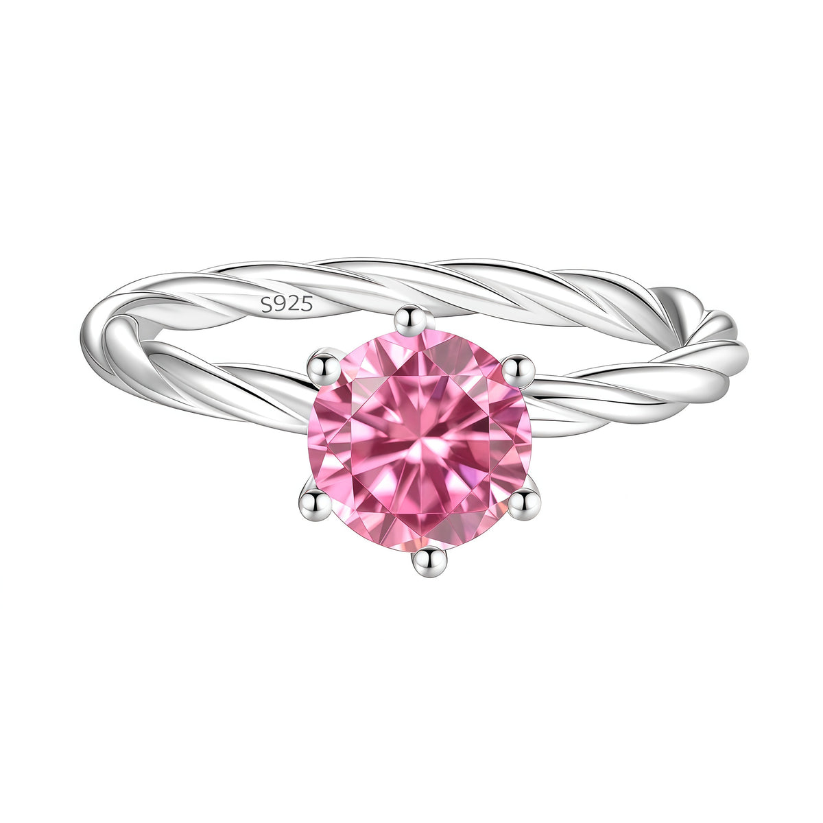 S925 Sterling Silver Twisted-Band Ring with Colorful Moissanite