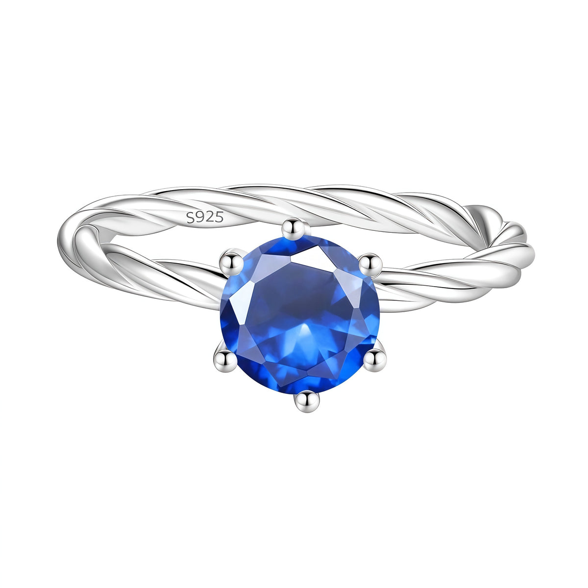 S925 Sterling Silver Twisted-Band Ring with Colorful Moissanite