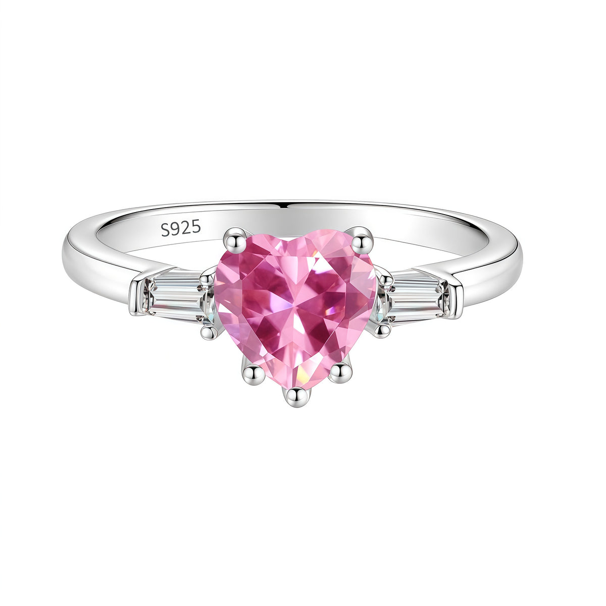 S925 Silver Heart-Shaped Colorful Moissanite Ring