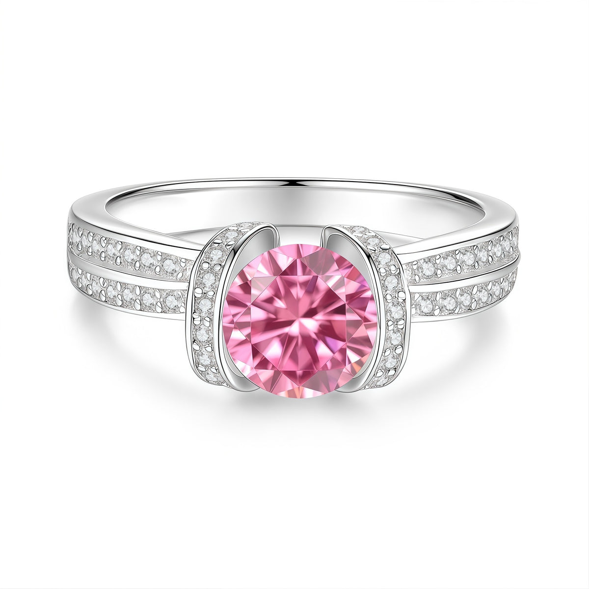 S925 Silver Ring with Colored Moissanite