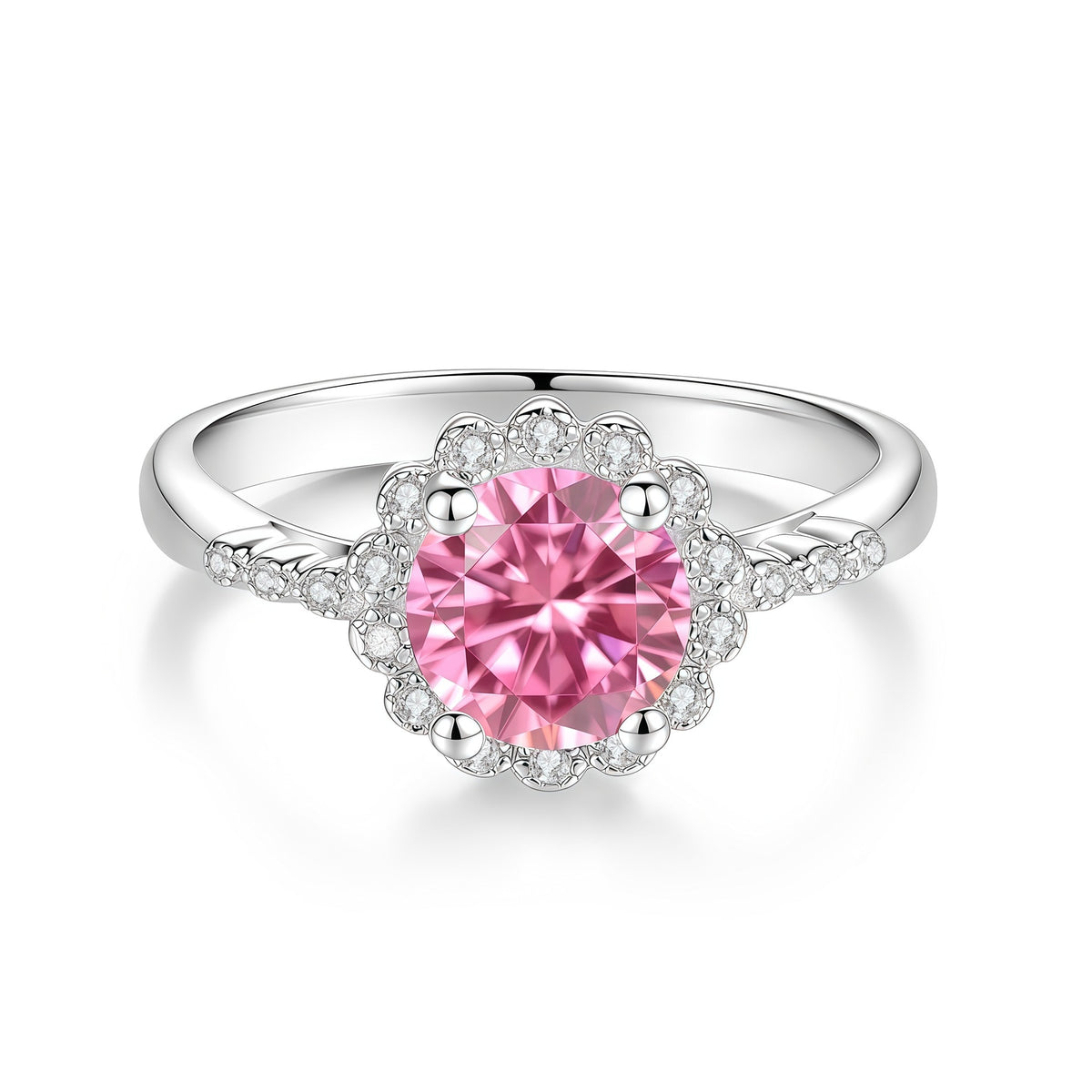 S925 Silver Flower Ring with Colored Moissanite