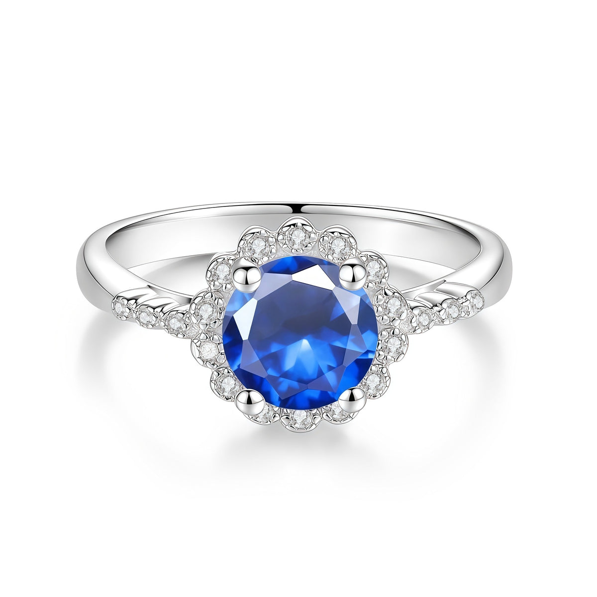S925 Silver Flower Ring with Colored Moissanite