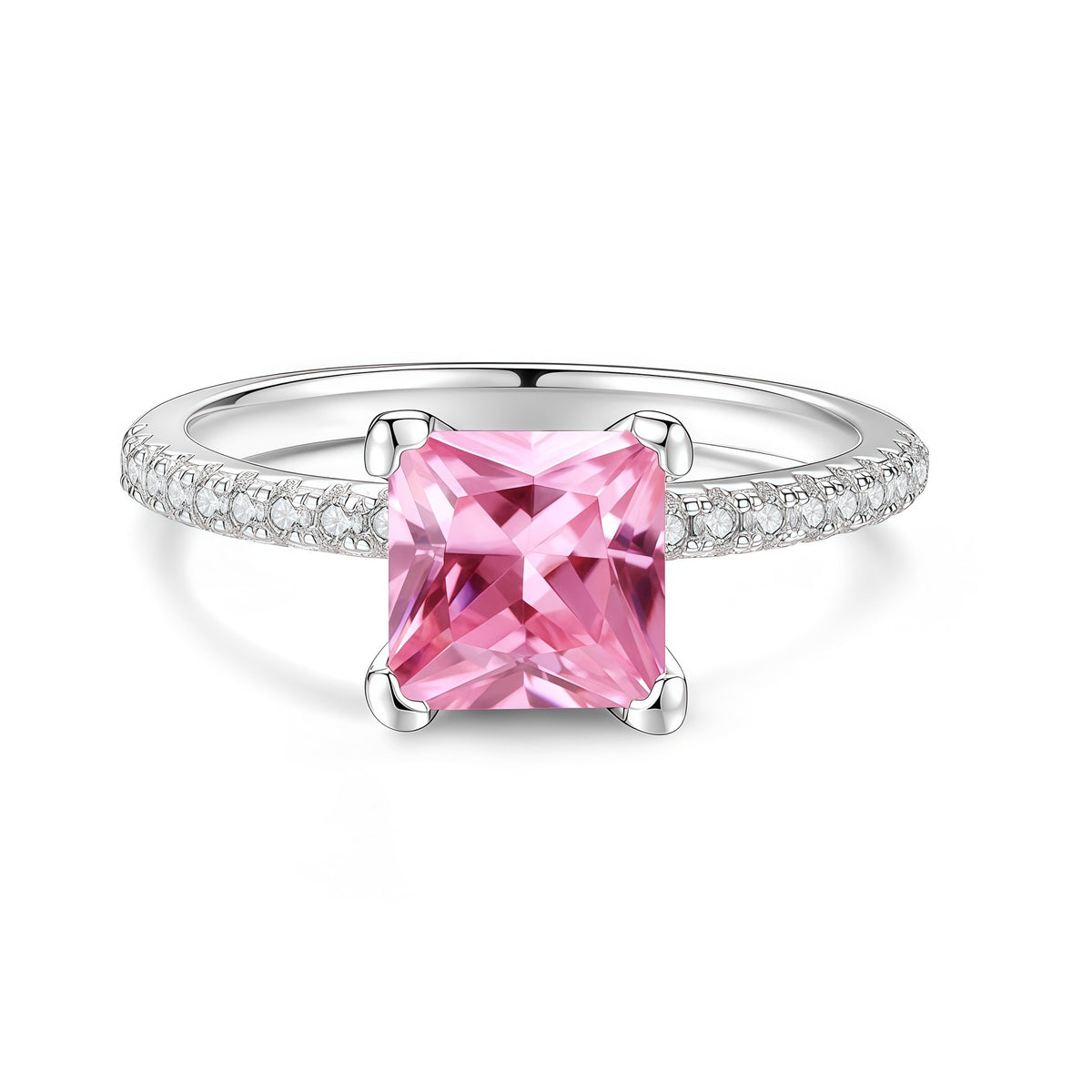 S925 Silver Square-Cut Colored Moissanite Ring
