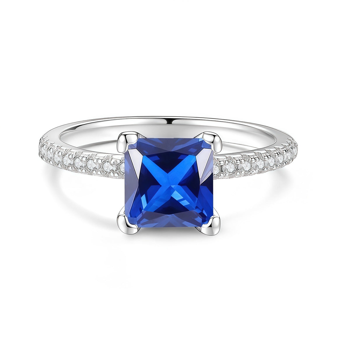 S925 Silver Square-Cut Colored Moissanite Ring