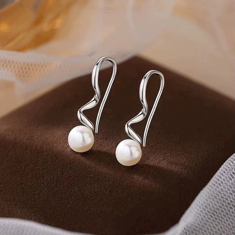 S925 Pure Silver Freshwater Pearl Earrings - Silvery