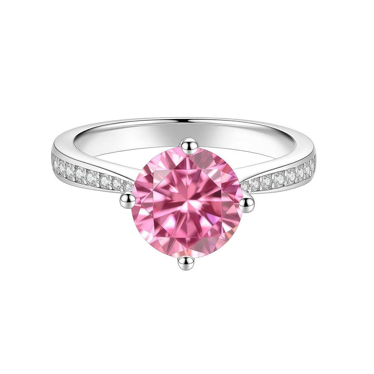 S925 Sterling Silver Four-Prong Set Round Colored Moissanite Ring