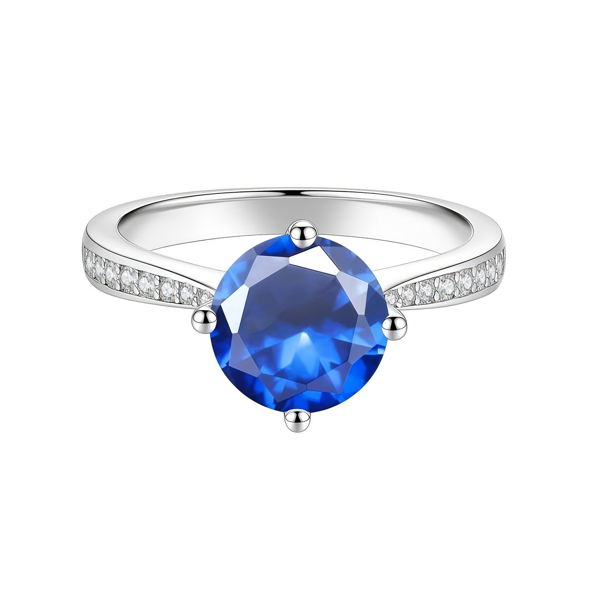 S925 Sterling Silver Four-Prong Set Round Colored Moissanite Ring