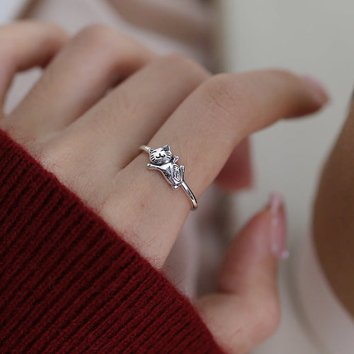 925 sterling silver cat shaped open ring - silvery
