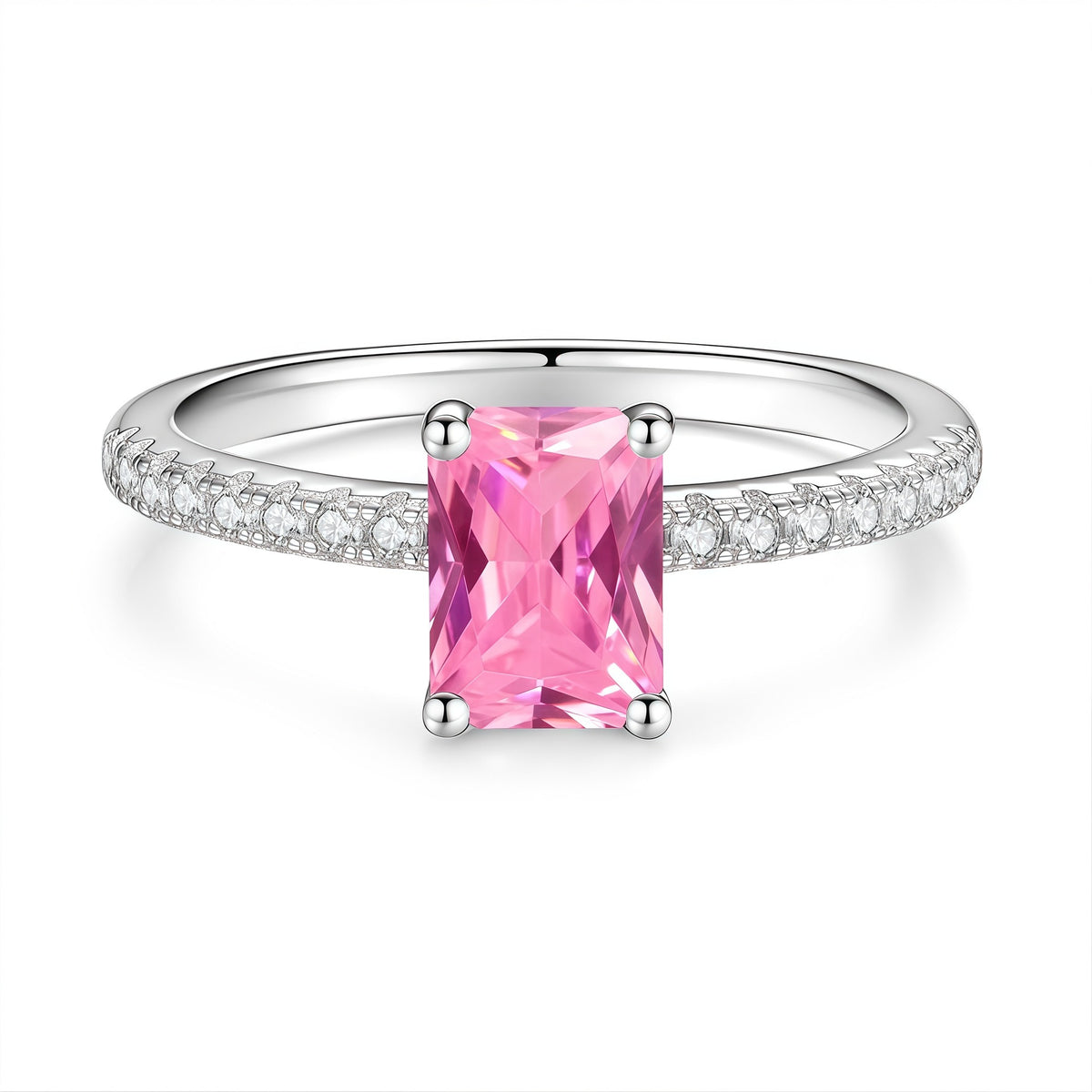 S925 Sterling Silver Rectangular Moissanite Ring