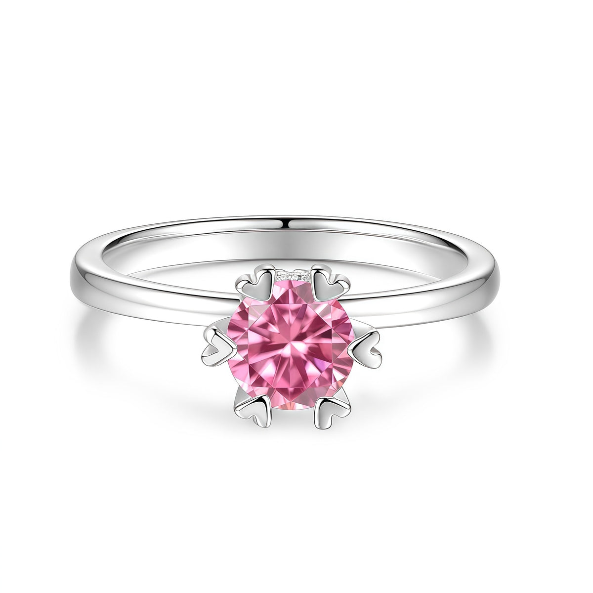 S925 Silver D-Color Moissanite Six-Prong Heart-Shaped Ring