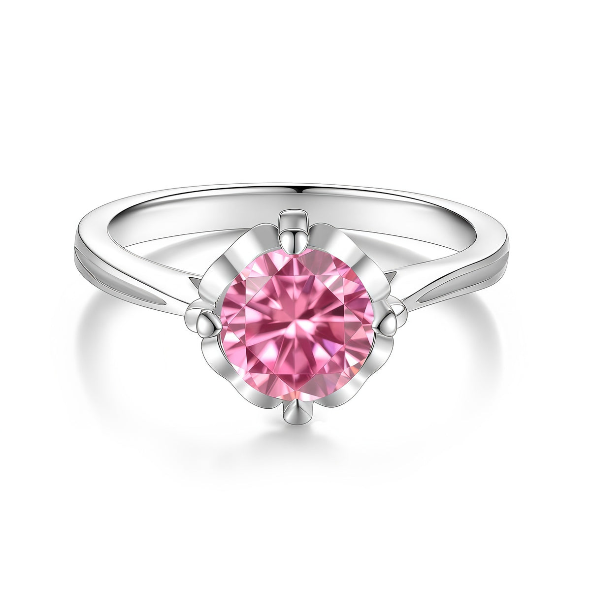 S925 Sterling Silver Floral Ring with Colorful Moissanite