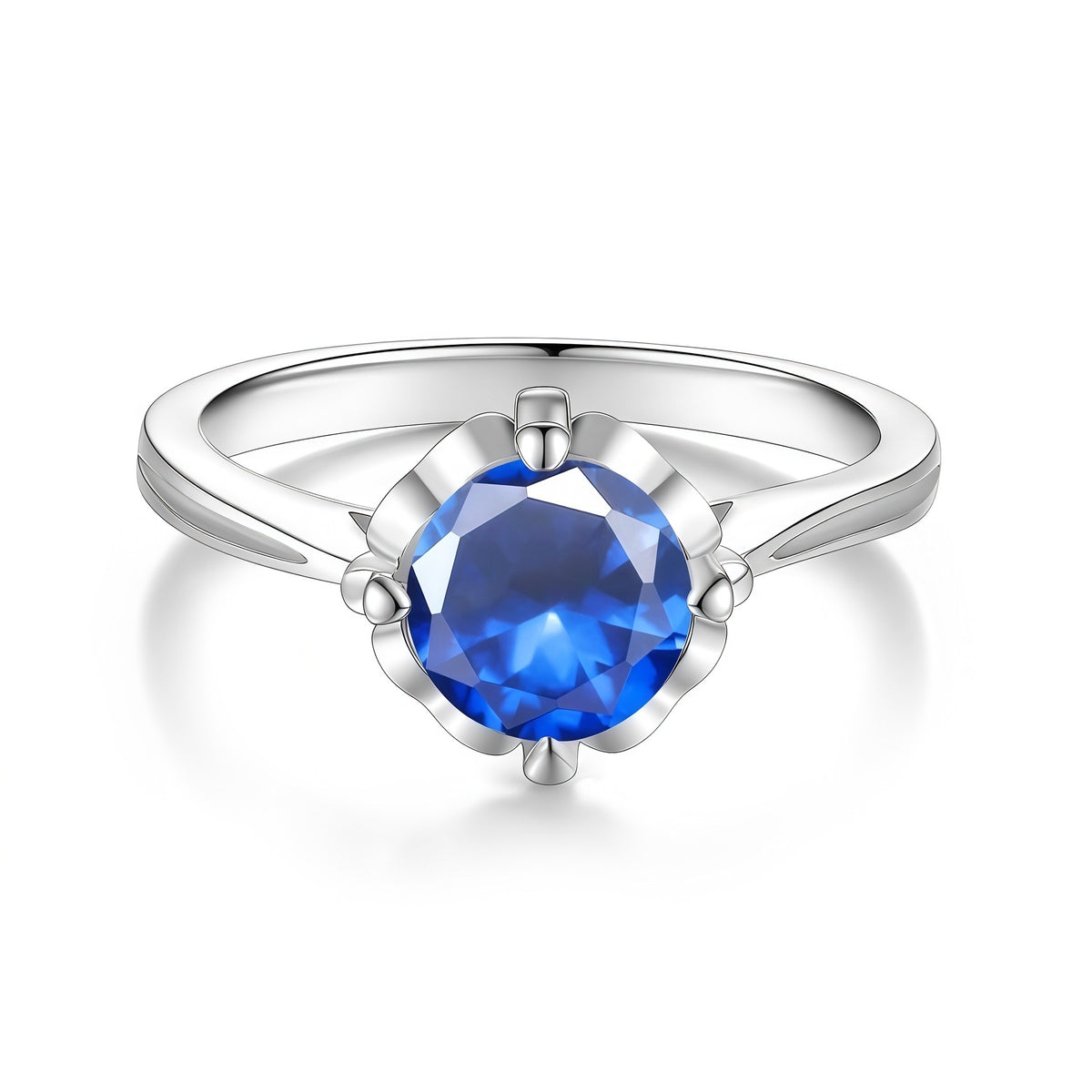 S925 Sterling Silver Floral Ring with Colorful Moissanite