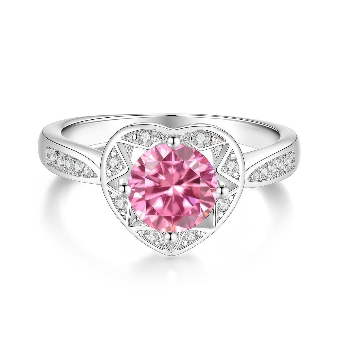 S925 Sterling Silver Six-Prong Round Colored Moissanite Ring