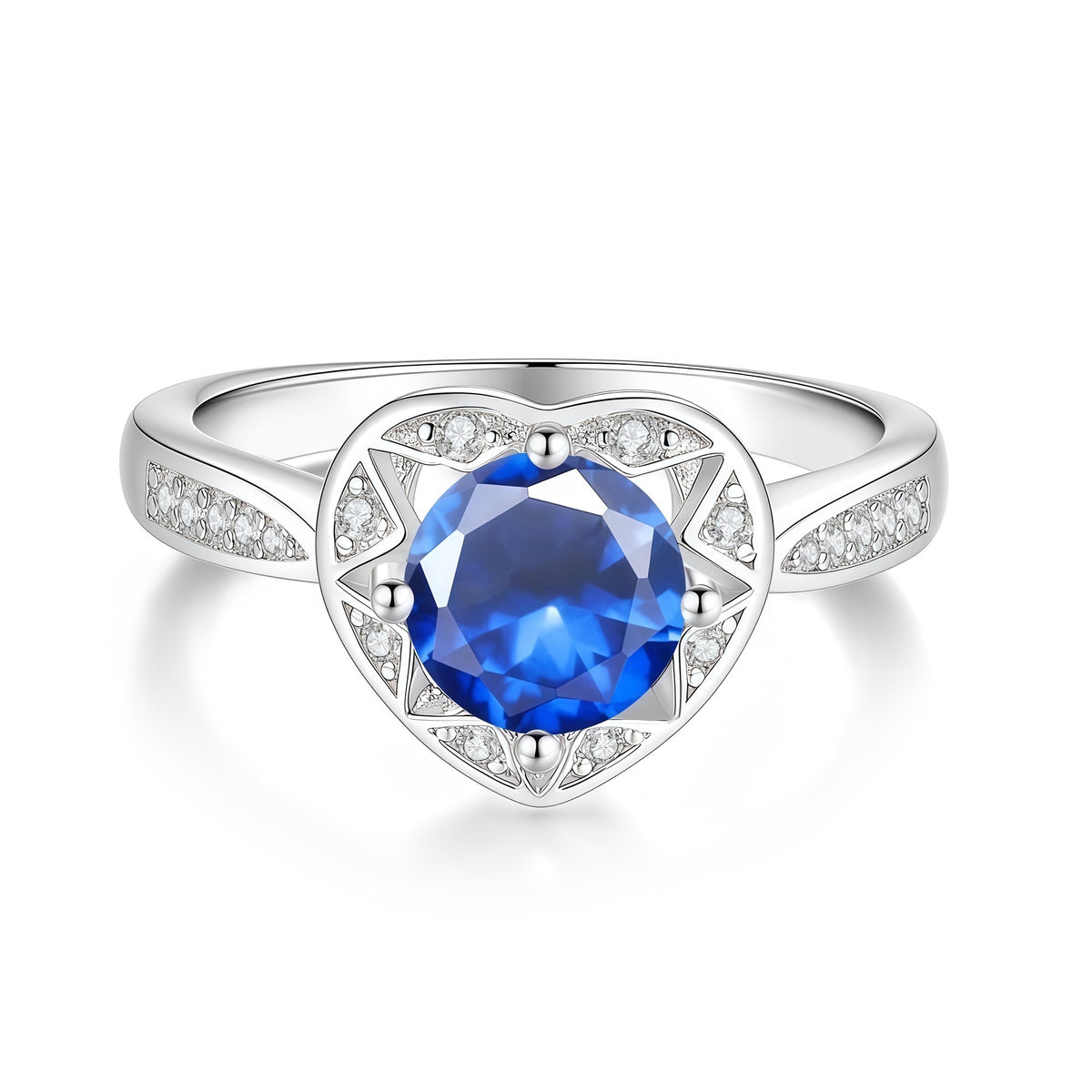 S925 Sterling Silver Six-Prong Round Colored Moissanite Ring